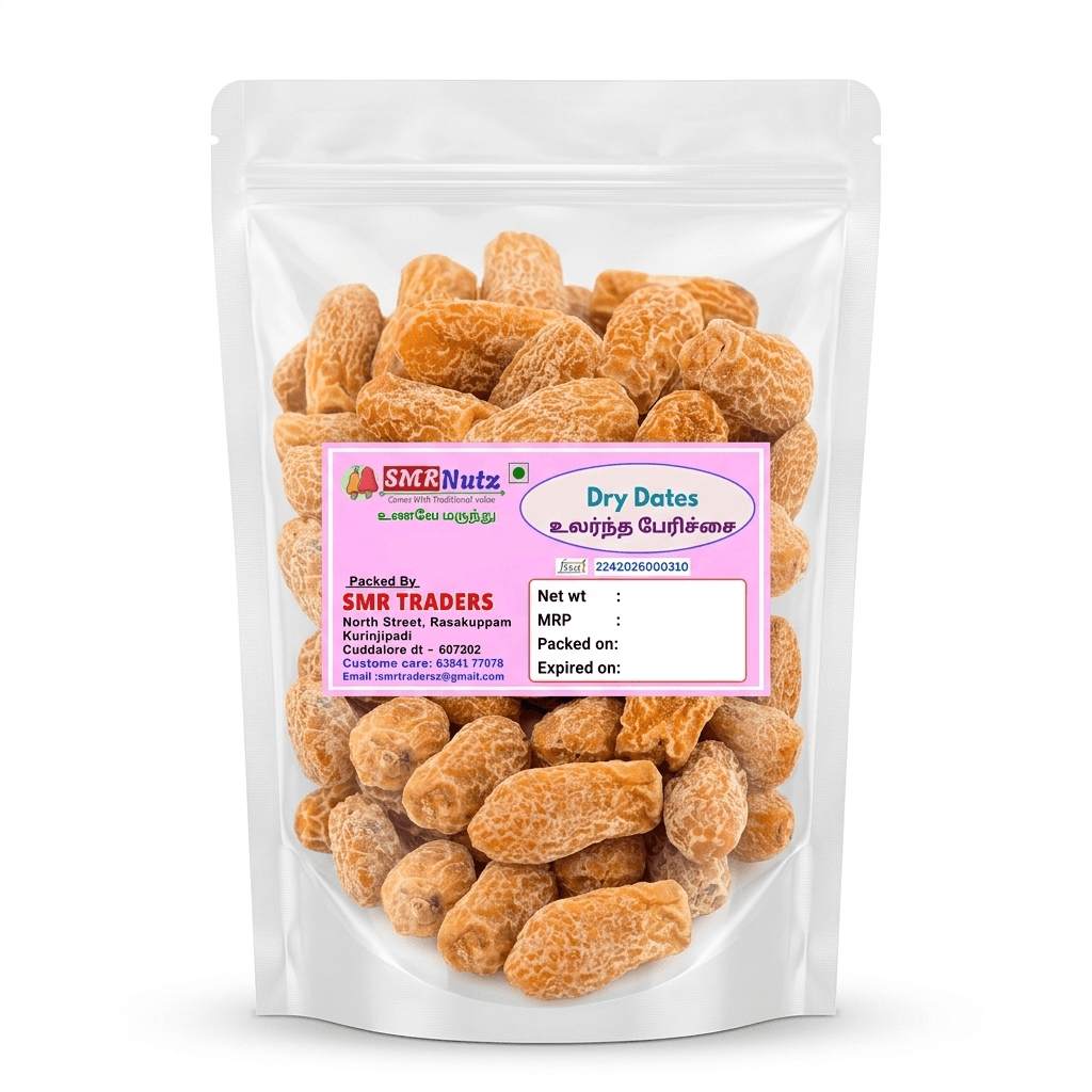 dry dates dry dates by SMR Nutz in transparent packaging with naturally dried dates