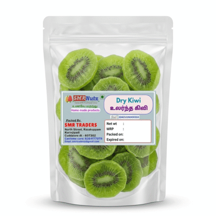 dry kiwi slices by SMR Nutz in transparent packaging with naturally dried kiwi fruit pieces