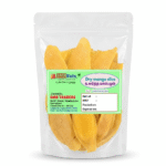 Dry mango slices by SMR Nutz in transparent packaging with naturally dried mango pieces
