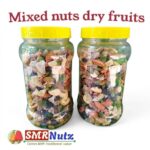 Premium 10-in-1 mixed nuts and dry fruits jar by SMRNutz featuring cashews, almonds, and pumpkin seeds.