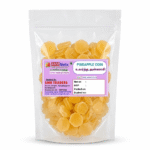 pineapple coins by SMR Nutz in transparent packaging with naturally dried pineapple slices
