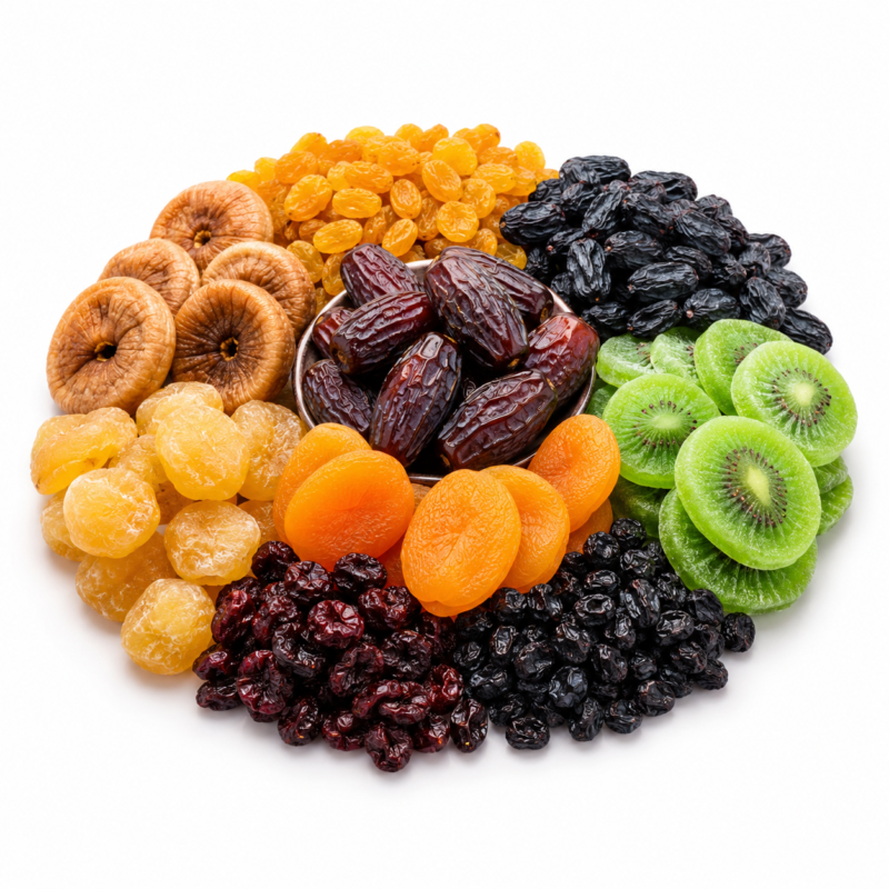 Premium assorted dry fruits including dates, raisins, figs and apricots