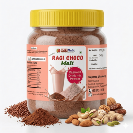 Sprouted Ragi Malt health mix with palm candy cocoa nuts and dry fruits
